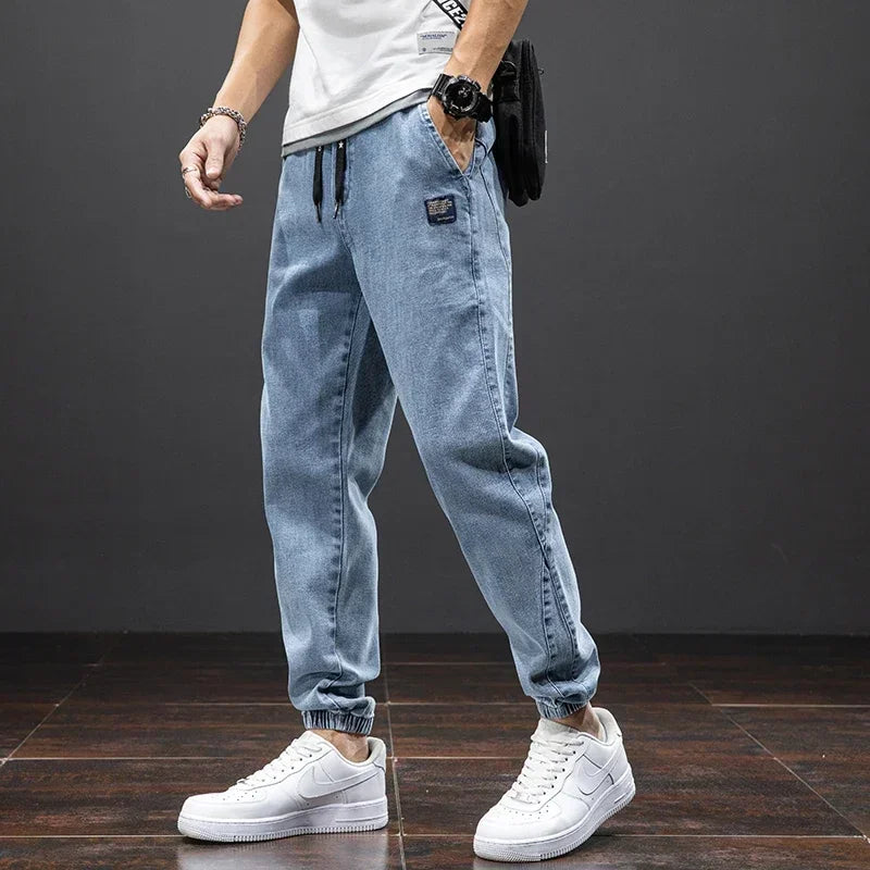Men's Tapered Harem Denim Jogger Jeans – Casual Baggy Streetwear Trousers Plus Size