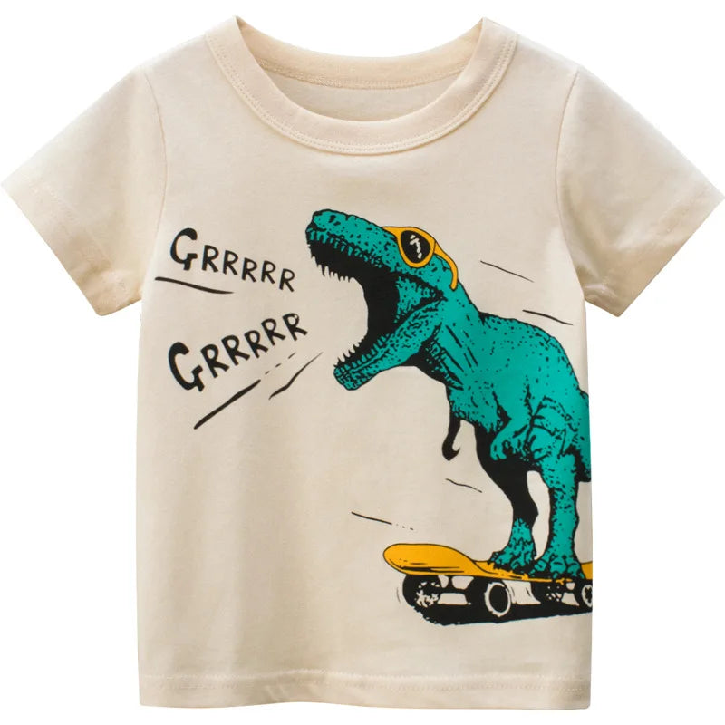 Boys Cartoon Print Short Sleeve T-Shirt – Fun Cotton Kids Tee Ages 2–8
