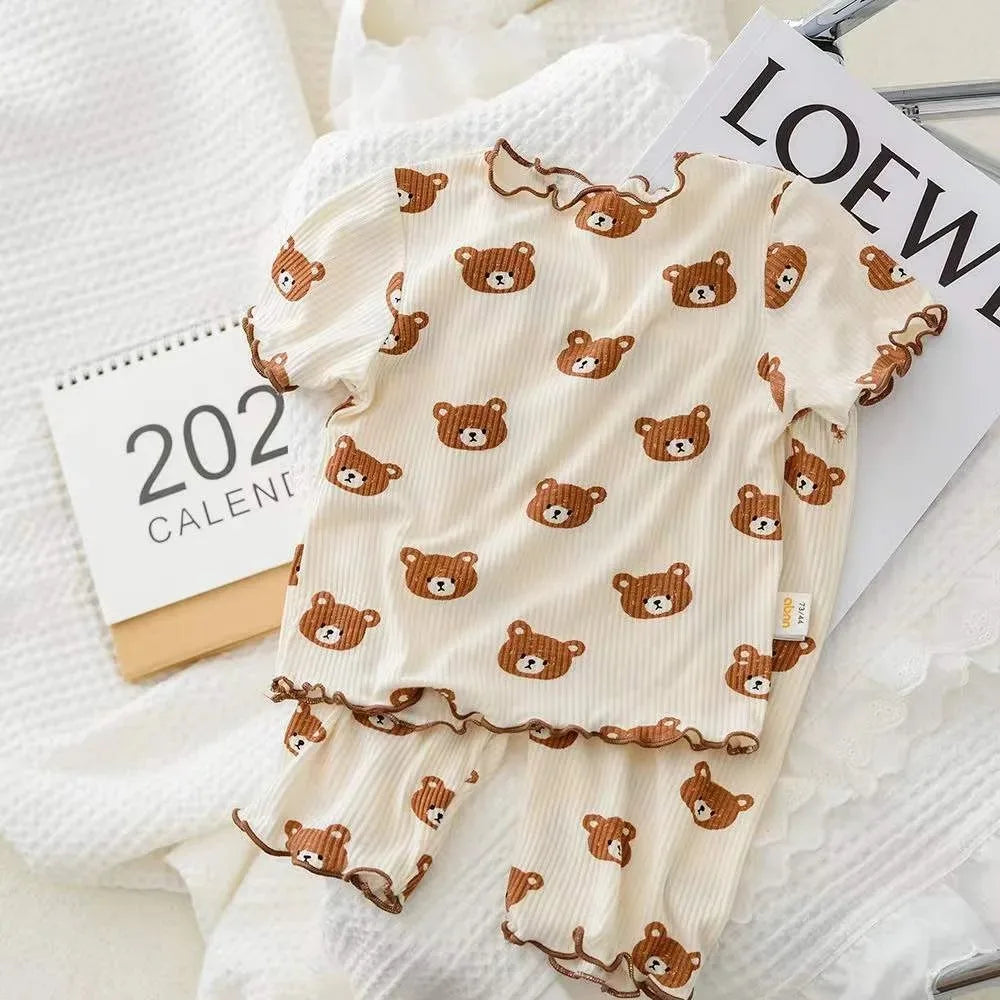 Kids Flower Print T-Shirt & Pants 2-Piece Set – Casual Home Clothes