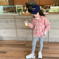 Girls Pink Plaid Long Sleeve Shirt Coat – Korean Style Sweet Outerwear