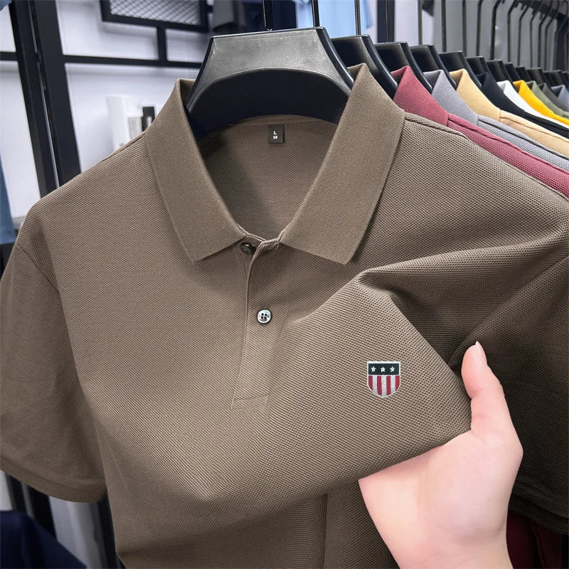 Men's Luxury Cotton Polo Shirt – Short Sleeve Print Business Casual Top