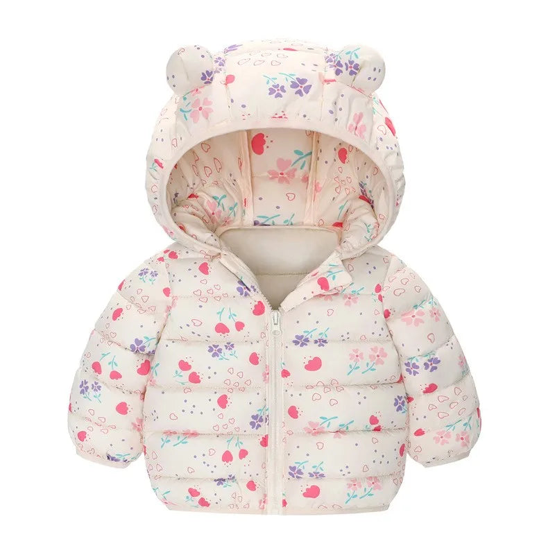 Kids Cartoon Dinosaur Hooded Warm Jacket – Lightweight Winter Outerwear Ages 0–5