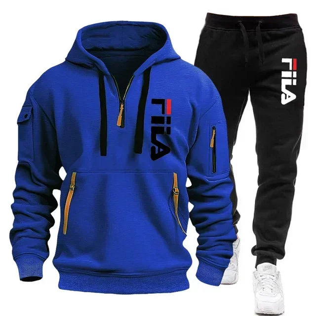 Men's Hooded Pullover & Sports Pants Outdoor Set – Multi-Pocket 2-Piece Tracksuit