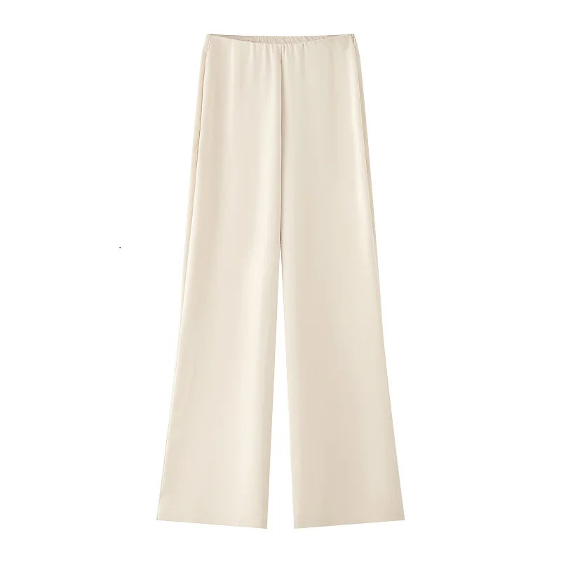 Women's Satin High Waist Straight Leg Holiday Pants – Casual Summer Trousers