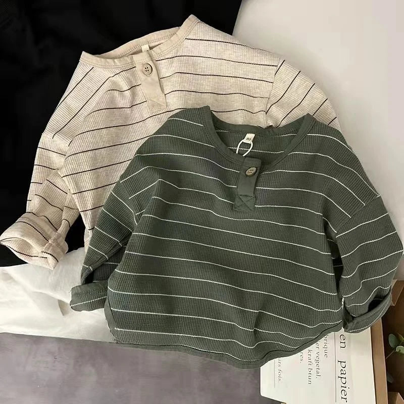 Kids Striped Long Sleeve Casual T-Shirt – Cotton Loose Top for Boys & Girls