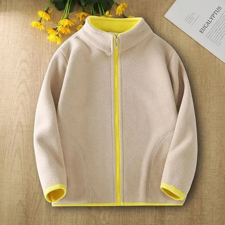 Kids Hooded Double Fleece Zip Jacket – Windproof Warm Coat Ages 2–14