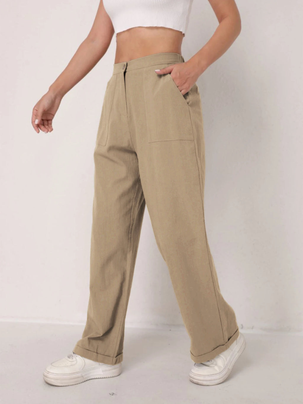 Women's Elegant Linen Wide Leg Slimming Pants – High Waist Drapey Casual Summer Trousers