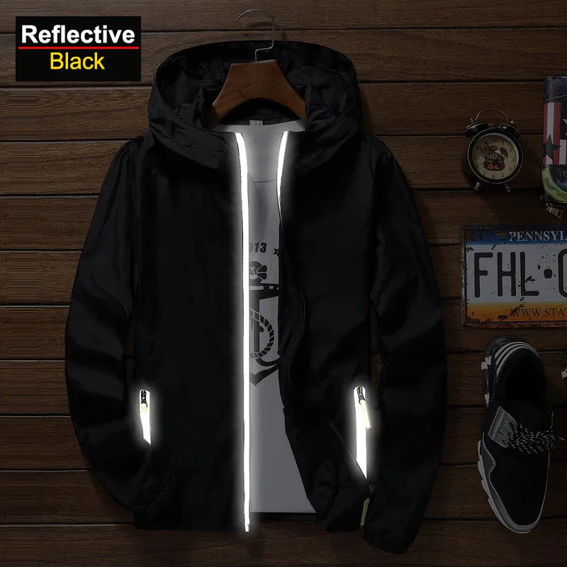 Unisex Reflective Sun Protection Outdoor Windbreaker – Breathable Hiking Jacket Large Size