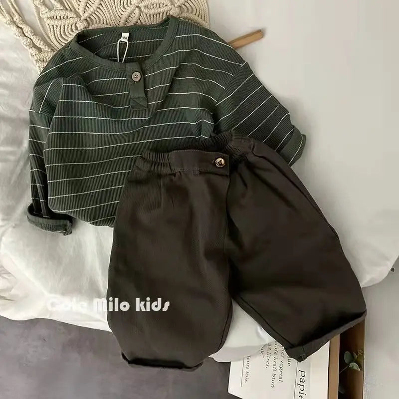 Kids Striped Long Sleeve Casual T-Shirt – Cotton Loose Top for Boys & Girls