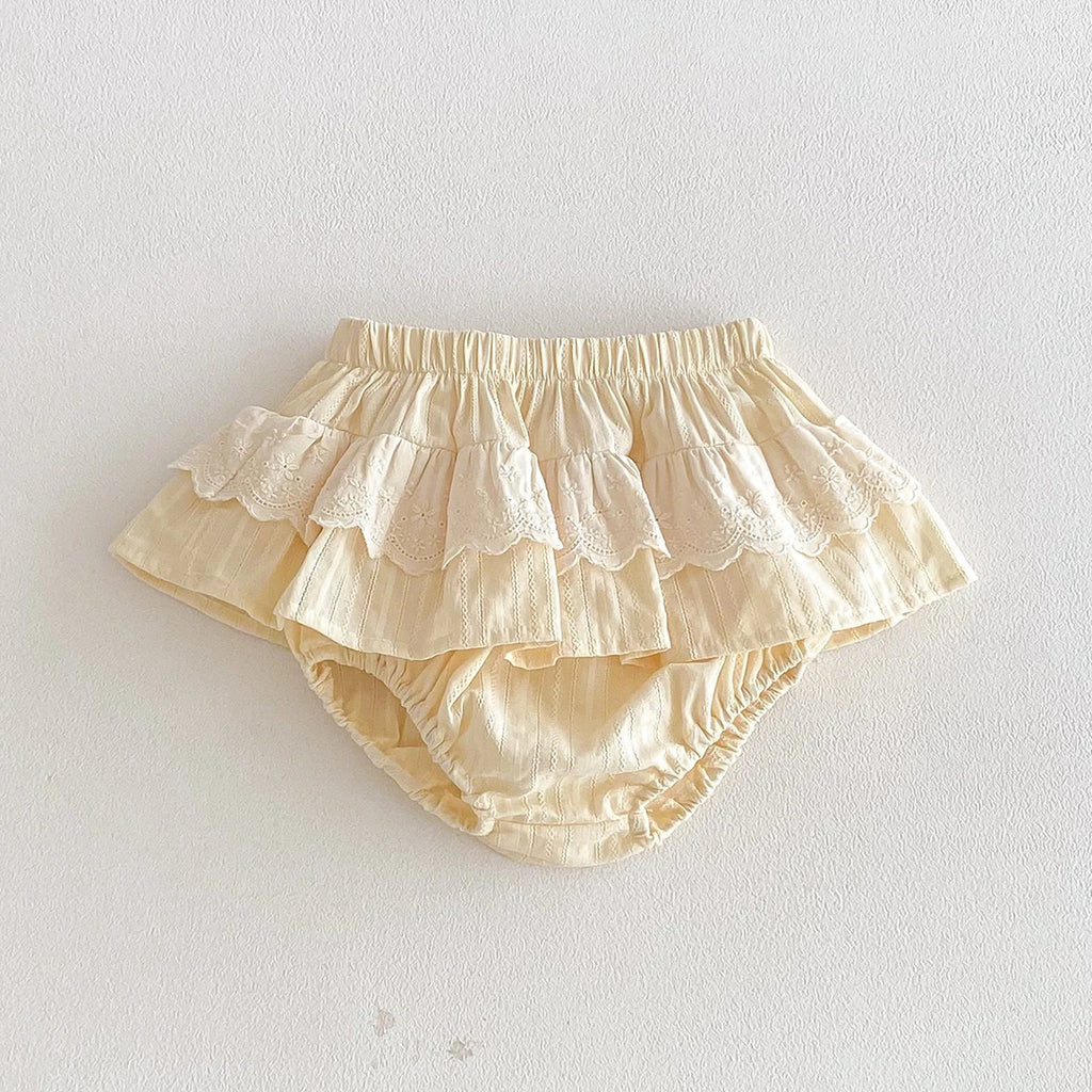 Baby Girls Ruffles Lace Skirt Shorts Kids Embroidery Pettiskirt Toddler Tutu Skirt Infant Bloomers Cake Layeres PP Shorts 0-3t