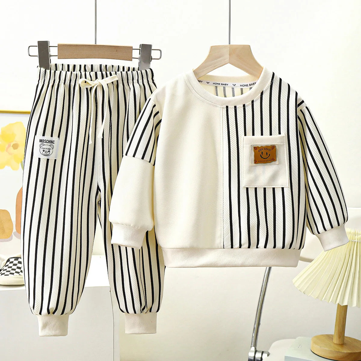 Kids Round Neck Long Sleeve Sweater & Pants Set – Trendy 2-Piece Spring Outfit