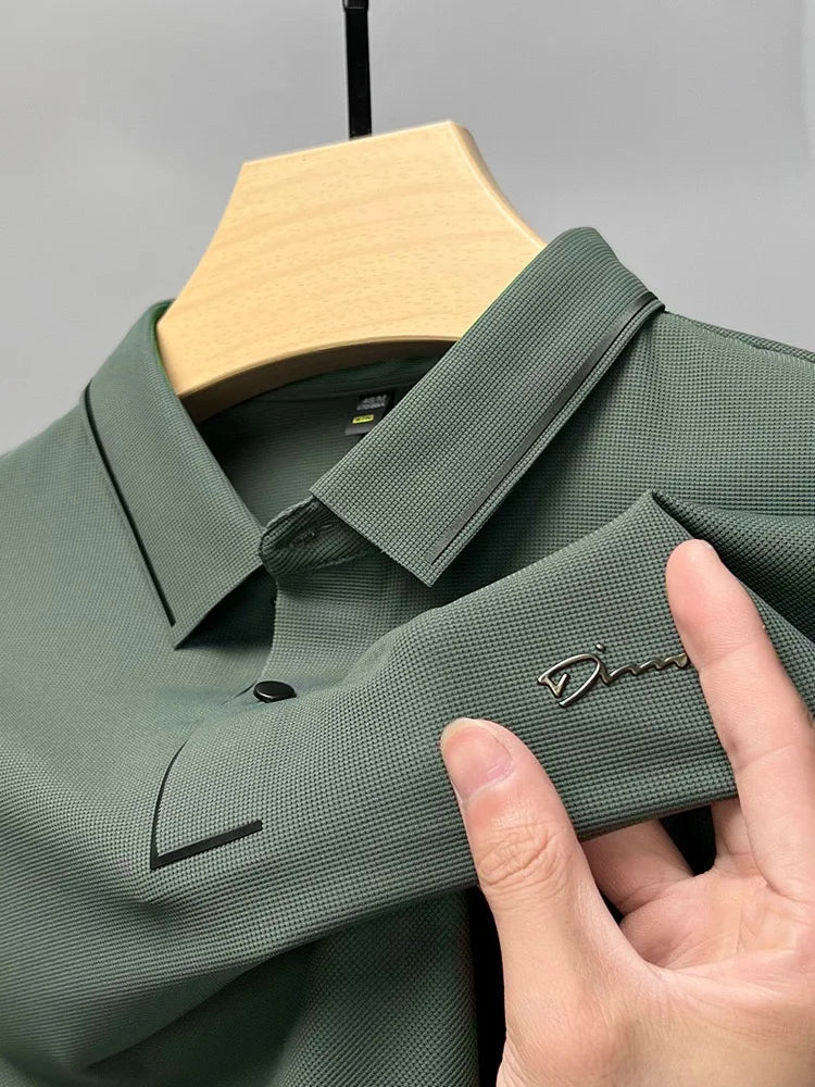 Men's Luxury Diamond Print Polo Shirt – Korean Lapel Short Sleeve T-Shirt