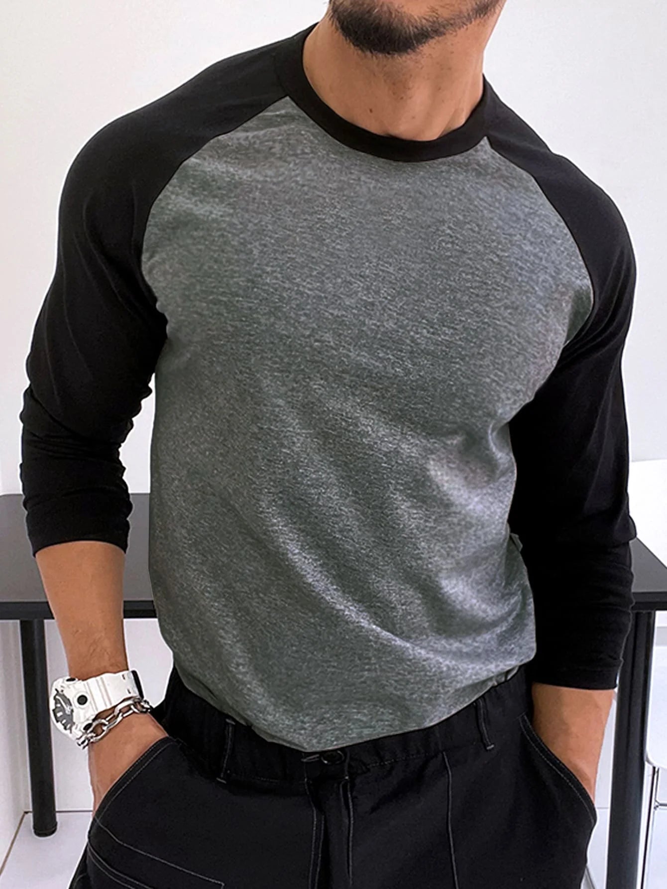Men's Color Block Raglan Long Sleeve T-Shirt – Casual Fall Wear
