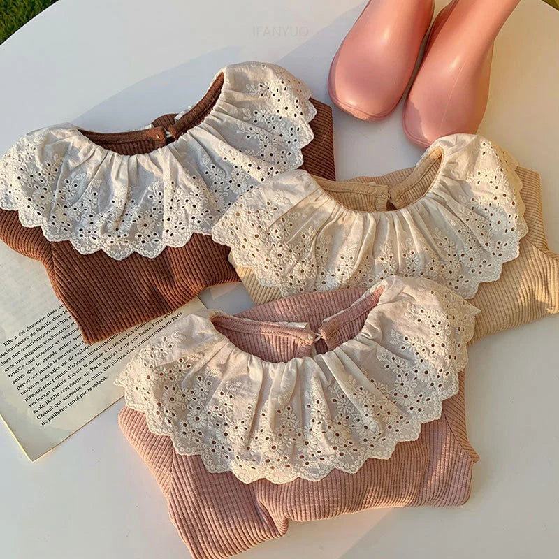 Girls Ruffled Knitwear Long Sleeve Top – Korean Solid Color Autumn Base Shirt