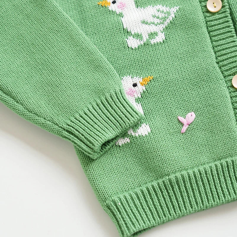 Kids Cartoon Print Knit Cardigan Coat – Casual Long Sleeve Sweater Jacket