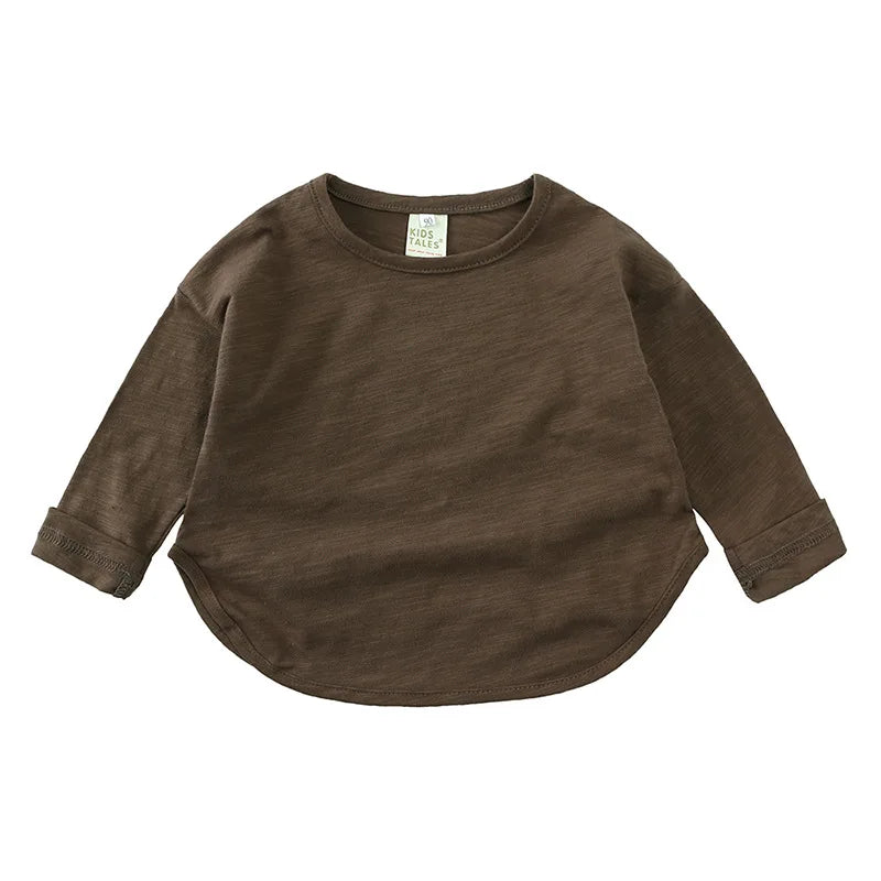 Kids Solid O-Neck Long Sleeve T-Shirt – Soft Cotton Casual Base Top