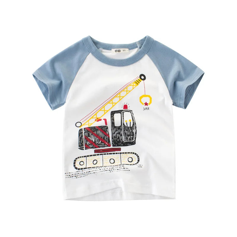 Boys Cartoon Print Short Sleeve T-Shirt – Fun Cotton Kids Tee Ages 2–8