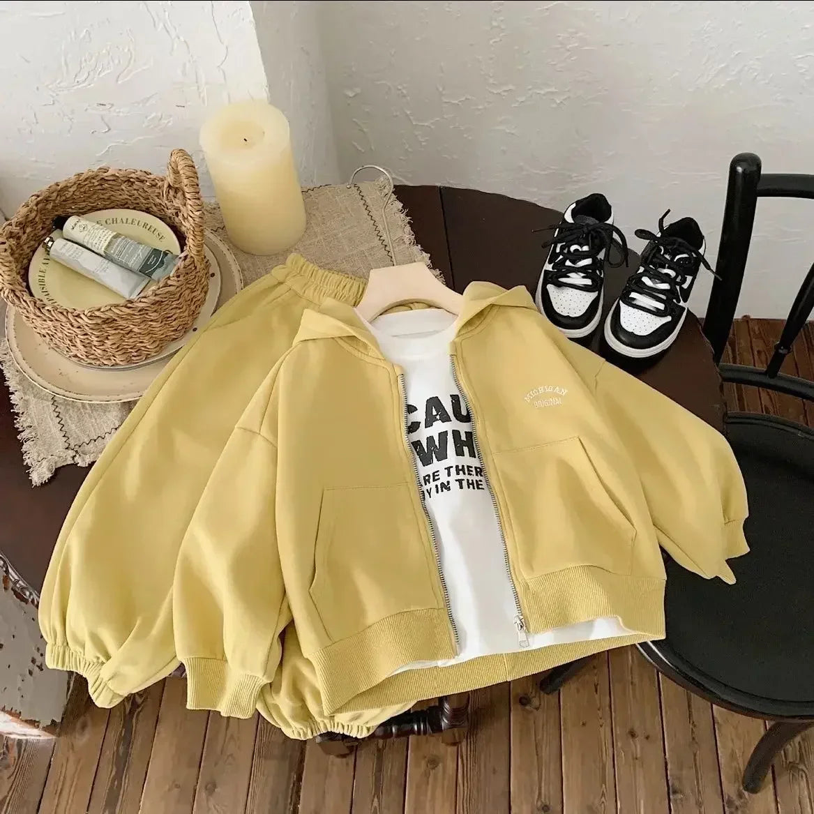 High Quality Children's Composite Cotton Set 2025 Spring Autumn New Korean Girl Boys Letter Baby Casual Hooded Sports 2pcs Set