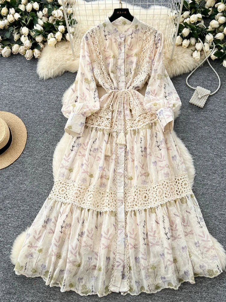 Elegant Floral Lace Midi Dress