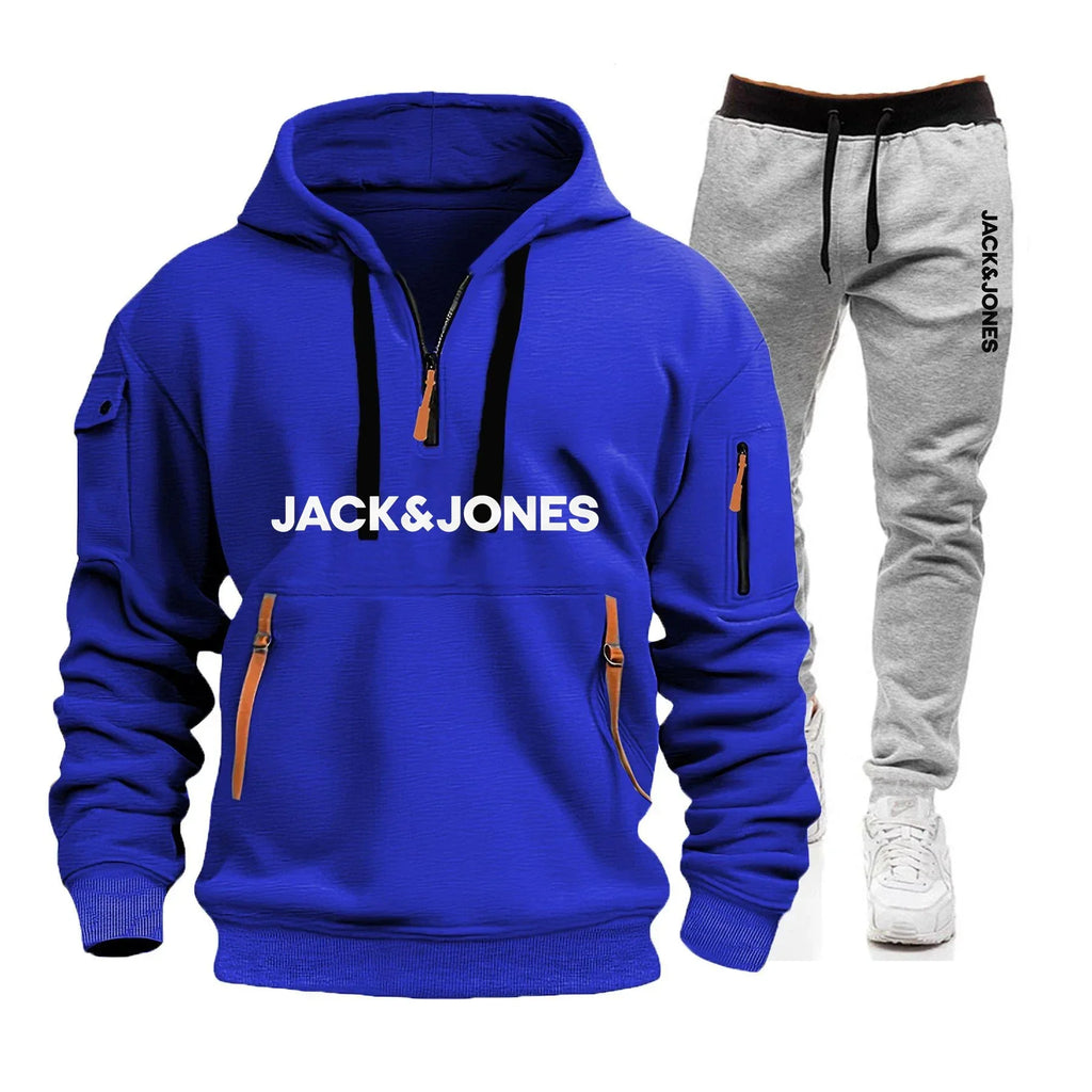 Men's Sweatshirt & Jogger Pants Set with Wool Cap – 3-Piece Autumn Winter Sportswear