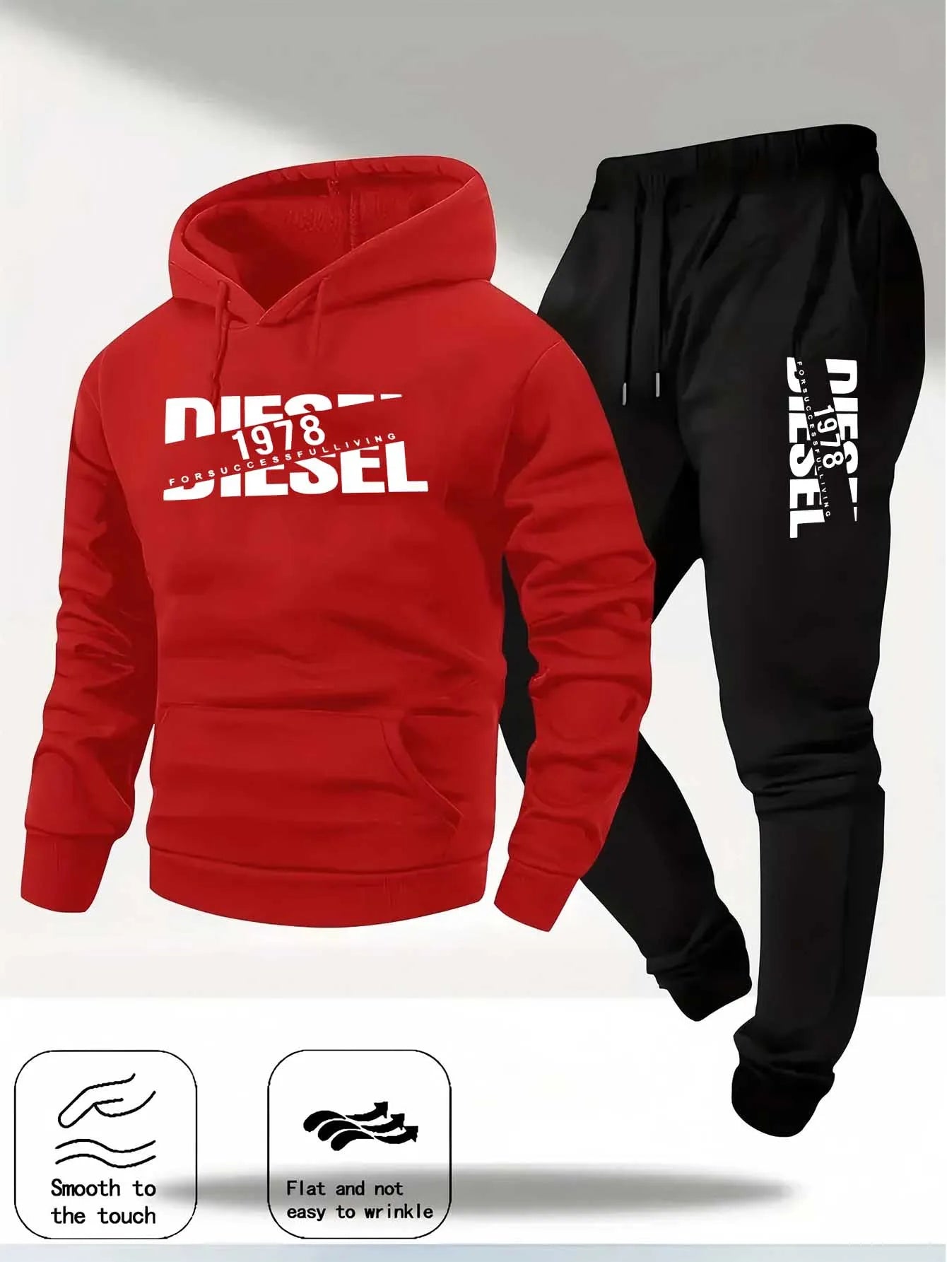 Men's Print Tracksuit Hoodie & Sweatpants Set – Unisex Fitness Jogging 2-Piece