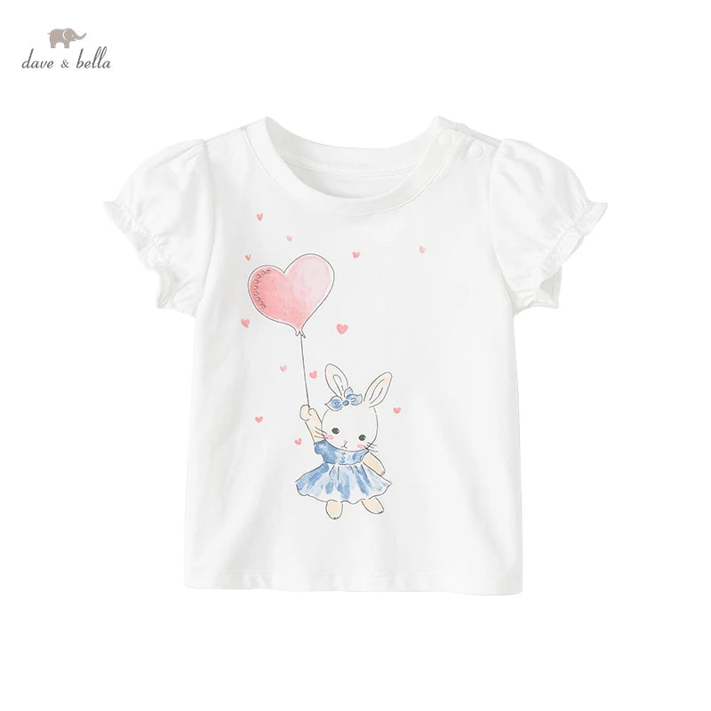 Baby Girl Cartoon Puff Sleeve T-Shirt – Soft White Kids Tee