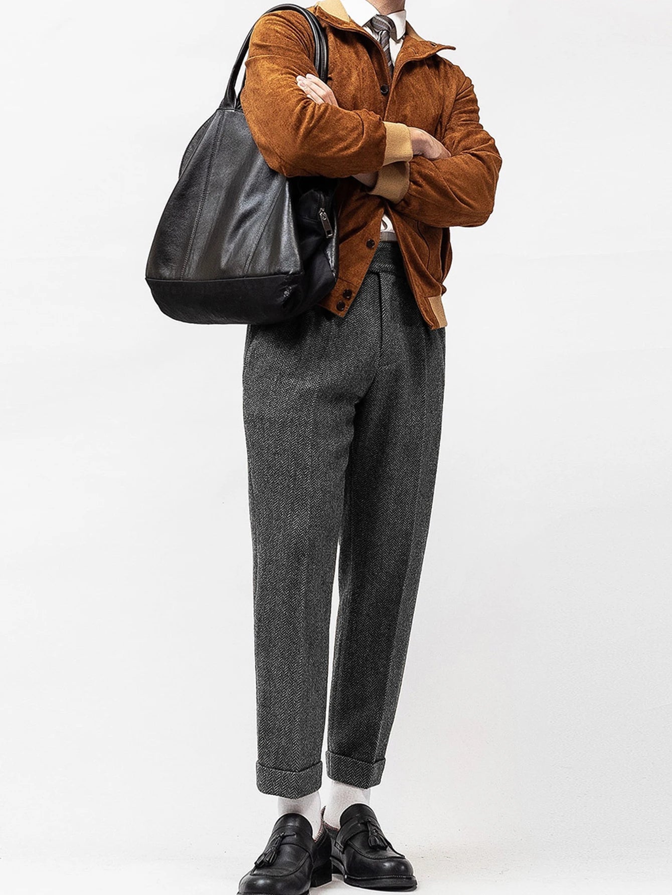 Men's Elegant Tailored Pants High Waist Trousers Autumn Winter New Style Italian Neapolitan Light Business Casual Folded Design