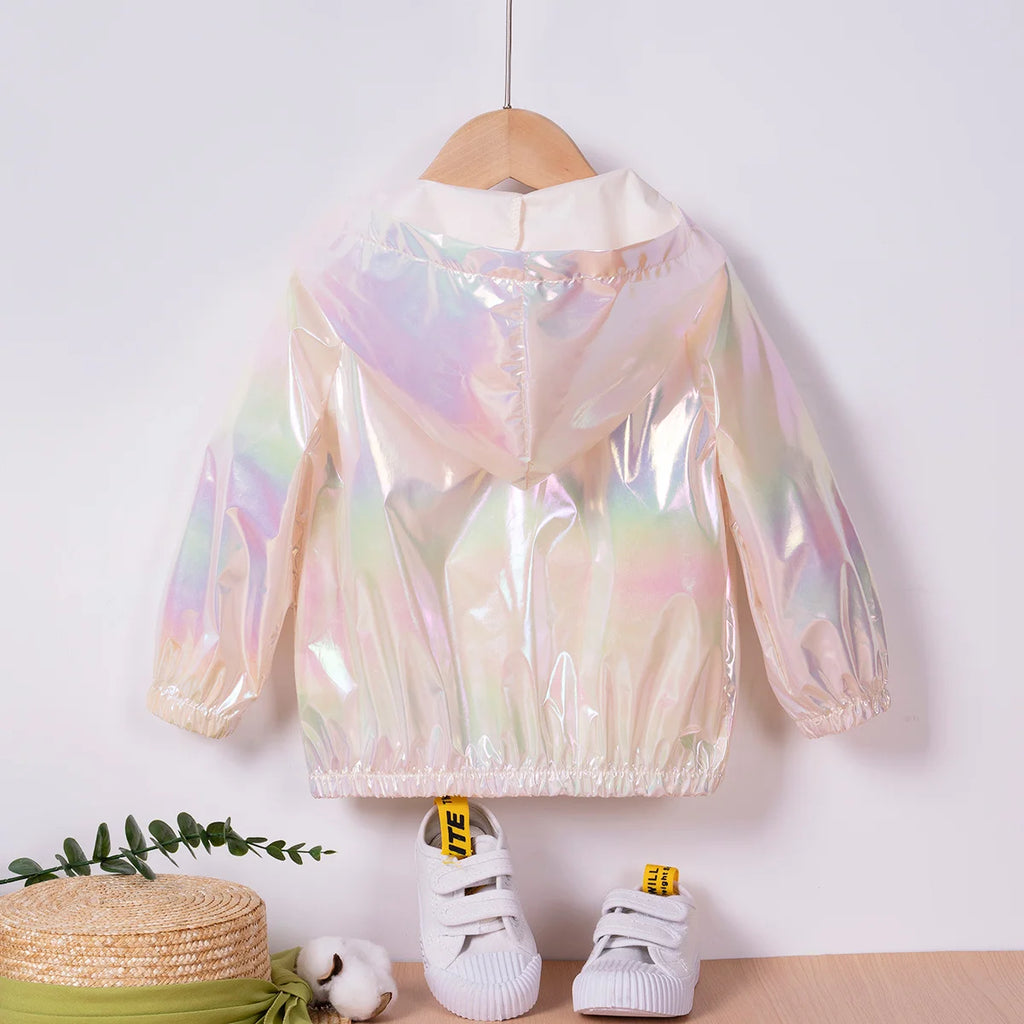 Girls Pearl Color Hooded Zipper Jacket – Fashion Trend Leisure Coat Ages 0–6