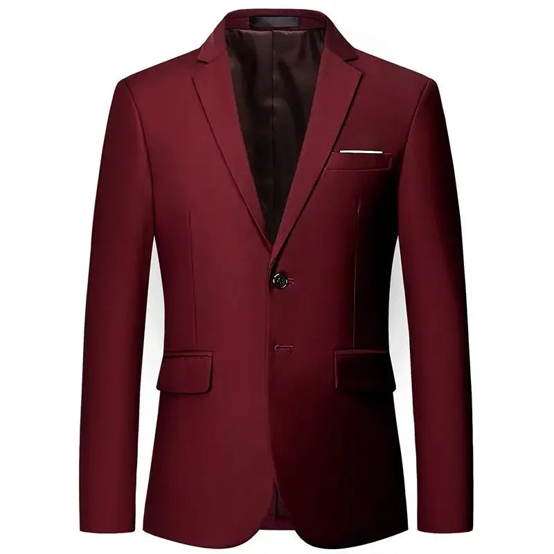 Men's White Formal Two-Button Suit Jacket – Korean Long Sleeve Office Wedding Blazer