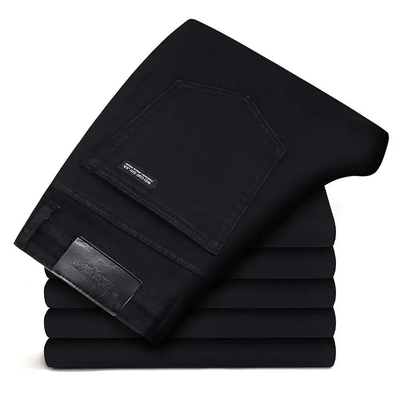 Men's Classic Stretch Black Biker Denim Jeans – Soft Fashion Brand Trousers