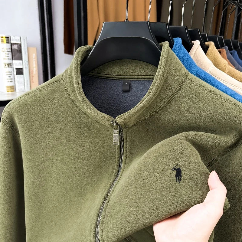 Men's Luxury Velvet Stand Collar Embroidered Jacket – Warm Zipper Cardigan Coat