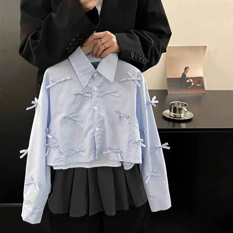 Girls Korean Sweet Bow Shirt – Loose Casual Spring Blouse