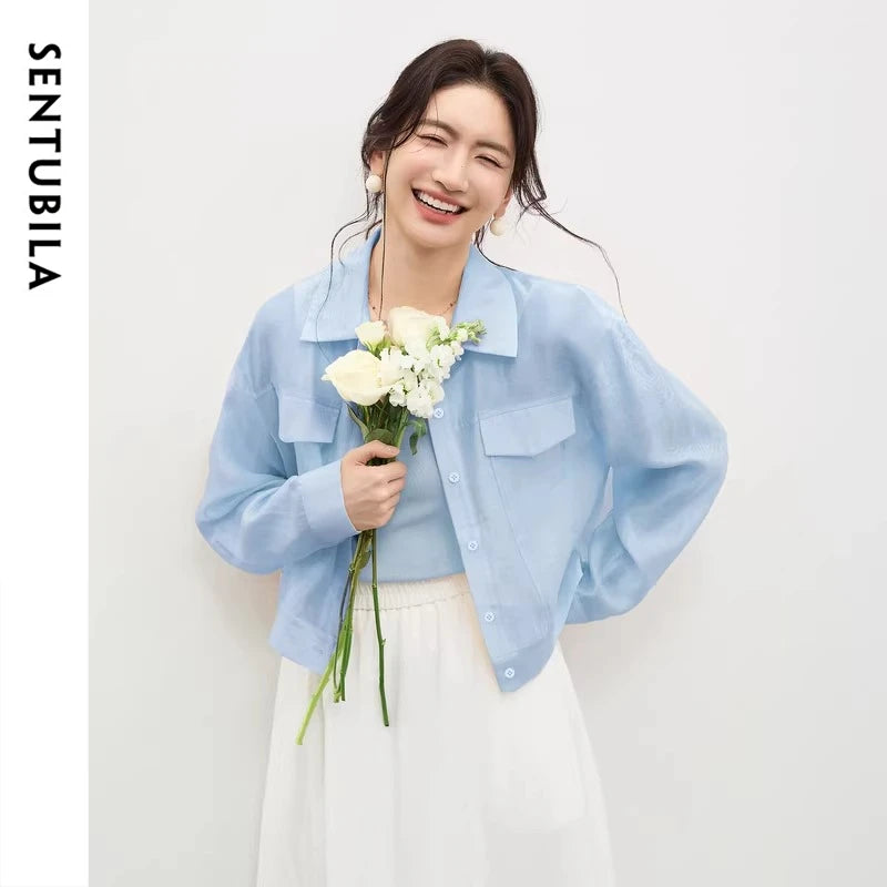 SENTUBILA Lyocell Shirt Women Sun Protection See-Through Tops 2026 Spring Summer Short Shirt Jacket Woman Shackets Q61WF6012