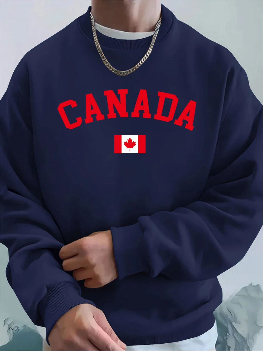 Canada Text With Flag Printing Men'S Hoodies Autumn Loose Sweatshirt Hip Hop Crewneck Fleece Warm Sportswears Street Men Clothes