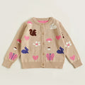 Kids Cartoon Print Knit Cardigan Coat – Casual Long Sleeve Sweater Jacket