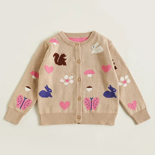 Kids Cartoon Print Knit Cardigan Coat – Casual Long Sleeve Sweater Jacket
