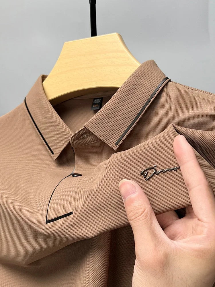 Men's Luxury Diamond Print Polo Shirt – Korean Lapel Short Sleeve T-Shirt
