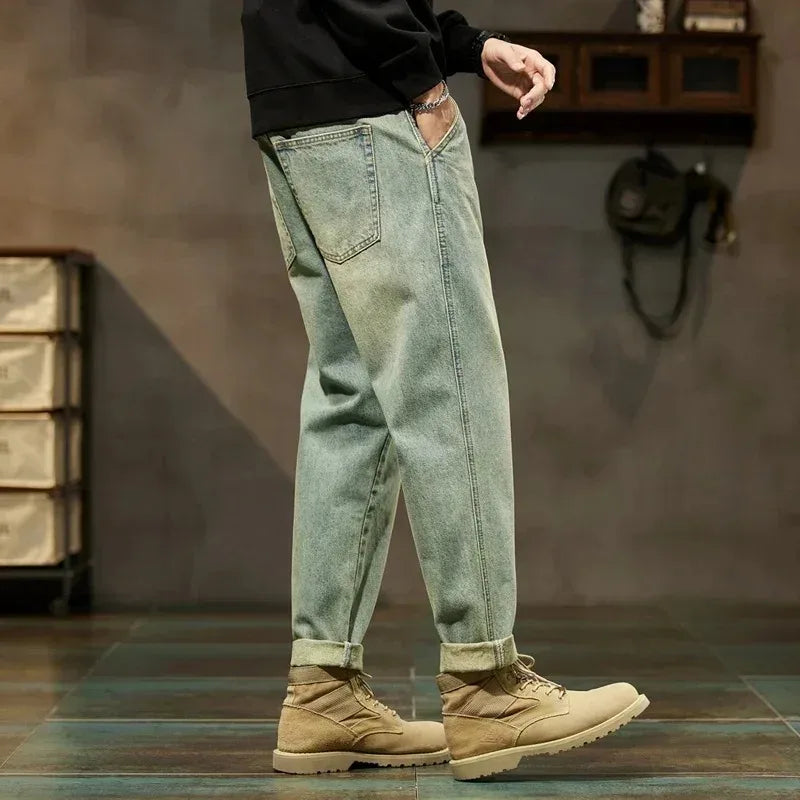 Men's Loose Harem Straight Cargo Denim Jeans – Retro Harajuku Fashion Trousers