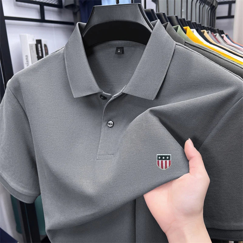 Men's Luxury Cotton Polo Shirt – Short Sleeve Print Business Casual Top