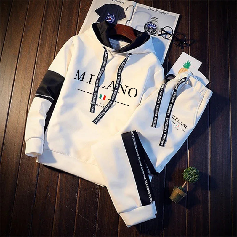 Men's Print Hoodie & Jogging Pants Tracksuit – Casual Autumn Winter Sportswear