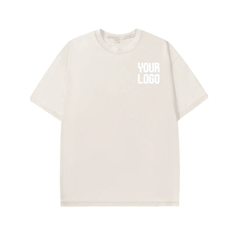 European washed retro round neck short sleeved shirt for men and women, 100% pure cotton, customizable logo