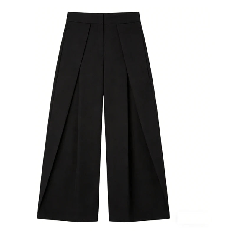 Women's Minimalist Pleated Stripe Wide Leg Suit Pants – Casual Office Oversize Trousers