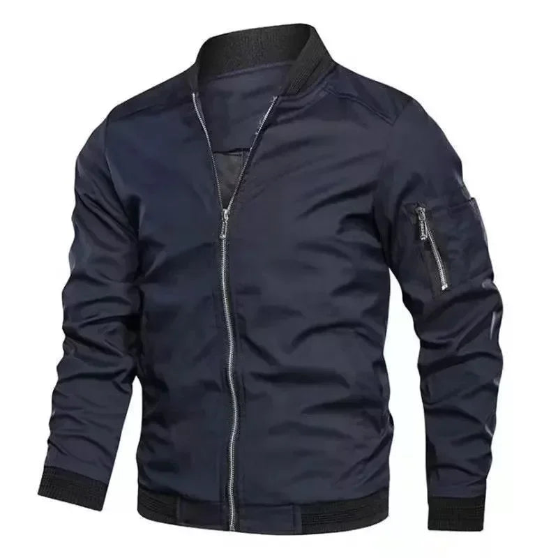 Men's Baseball Uniform Windproof Cycling Jacket – Solid Zipper Casual Outdoor Coat