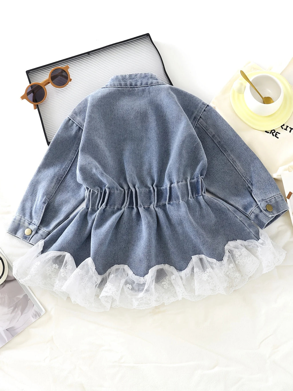 Girls Waist-Cinching Lace Trim Elastic Jacket – Trendy Fashion Outerwear
