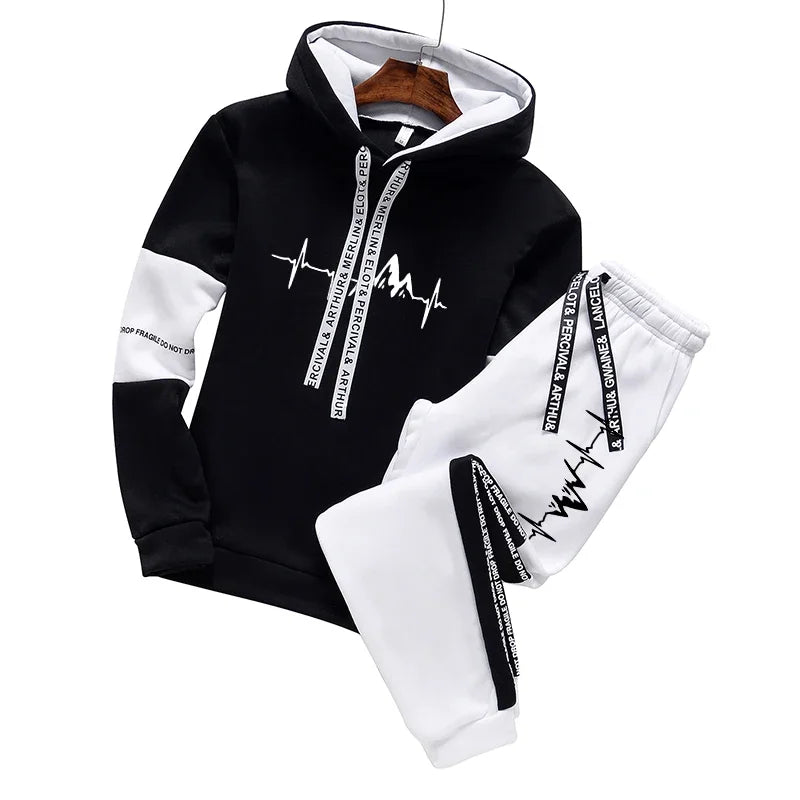 Men's Classic Hooded Sweatshirt & Pants Tracksuit – Versatile Print 2-Piece Set