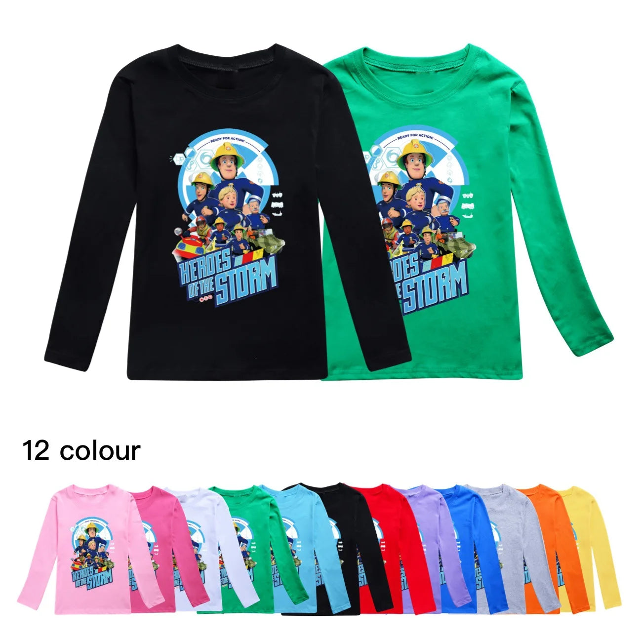 Kids Fireman Sam Long Sleeve T-Shirt – Cartoon Firefighter Cotton Top