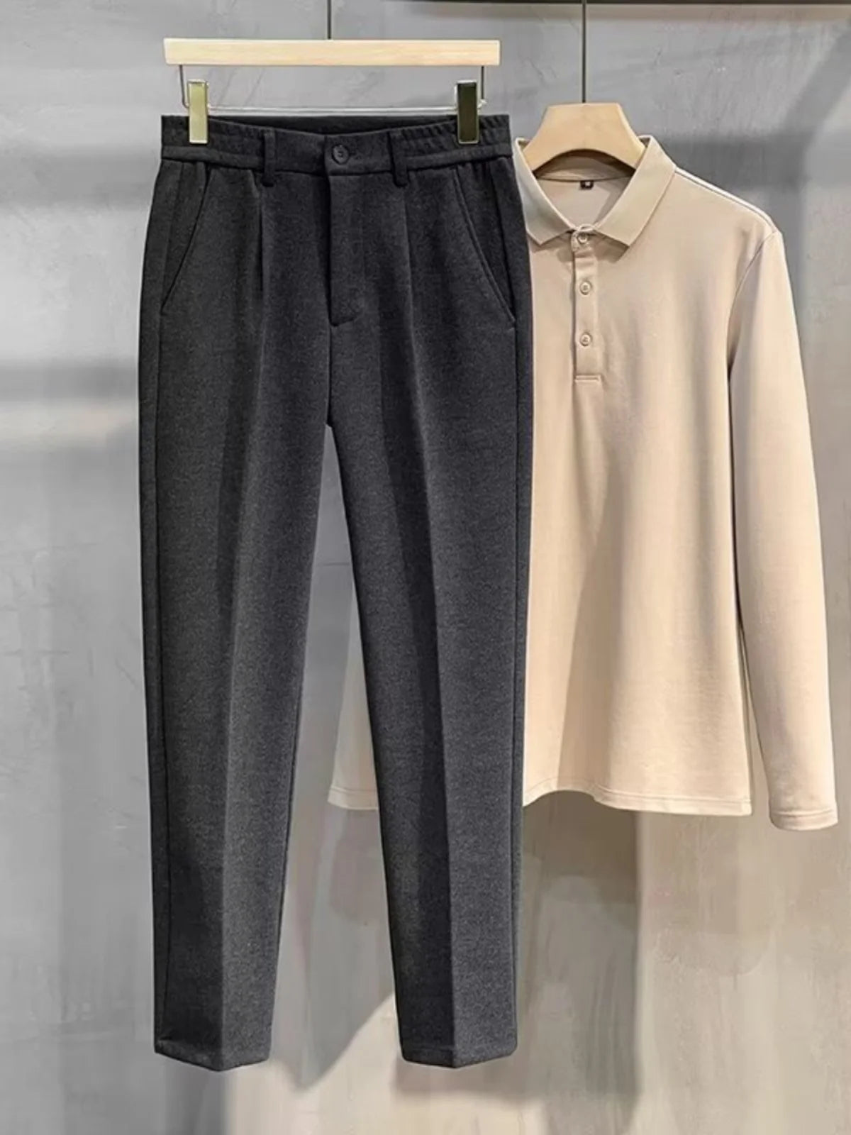 Men's Woolen Casual Pants Autumn Winter Thiened Slim Fit Long Trousers Faionable Korean Sle Nine Points Pants