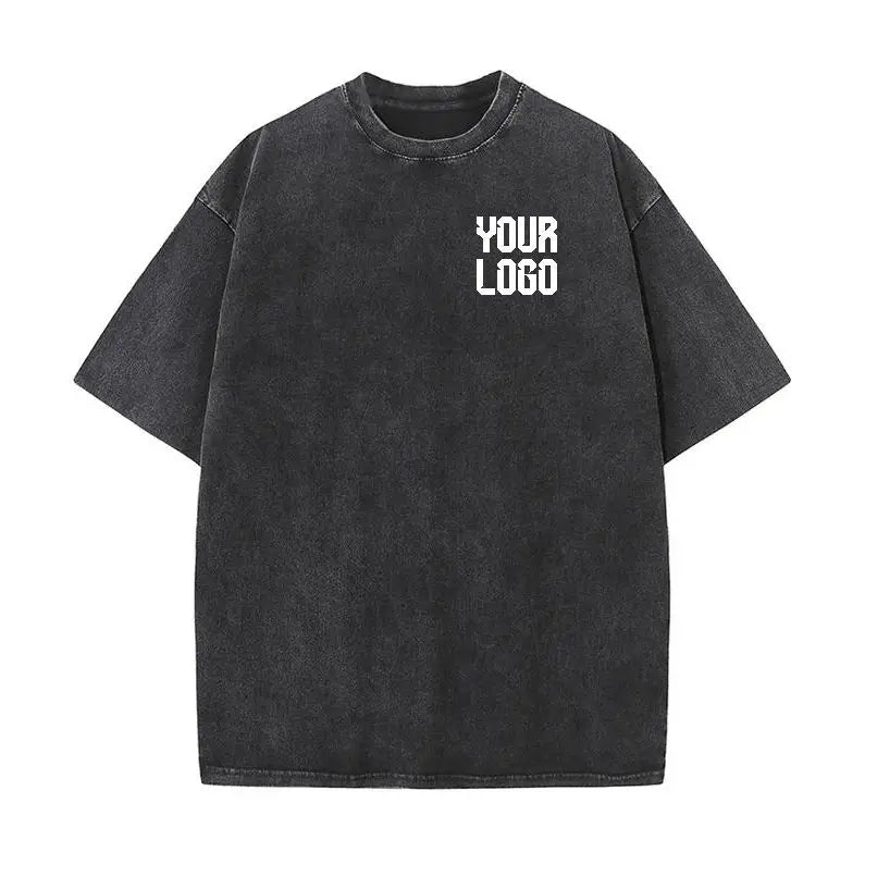 European washed retro round neck short sleeved shirt for men and women, 100% pure cotton, customizable logo