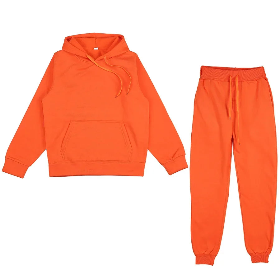 Men's Solid Color Hoodie & Pants 2-Piece Set – Casual Sports Tracksuit
