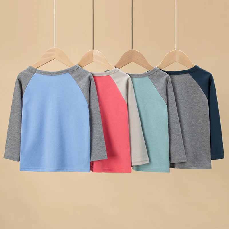 Kids Color Matching Long Sleeve T-Shirt – Casual Versatile Cotton Top (1–4 Pack)